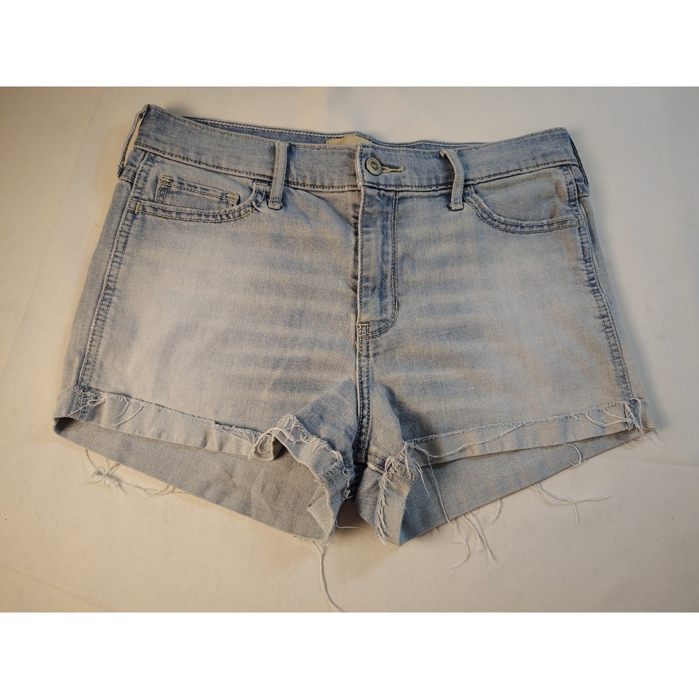 Hollister Women's High Rise Short-Short Frayed Hem Light Wash Denim Summer Cas 9